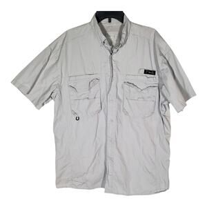 Black Tip Big Catch Gray Fishing Shirt Men’s Large Pockets Gear Loops Chest 24”
